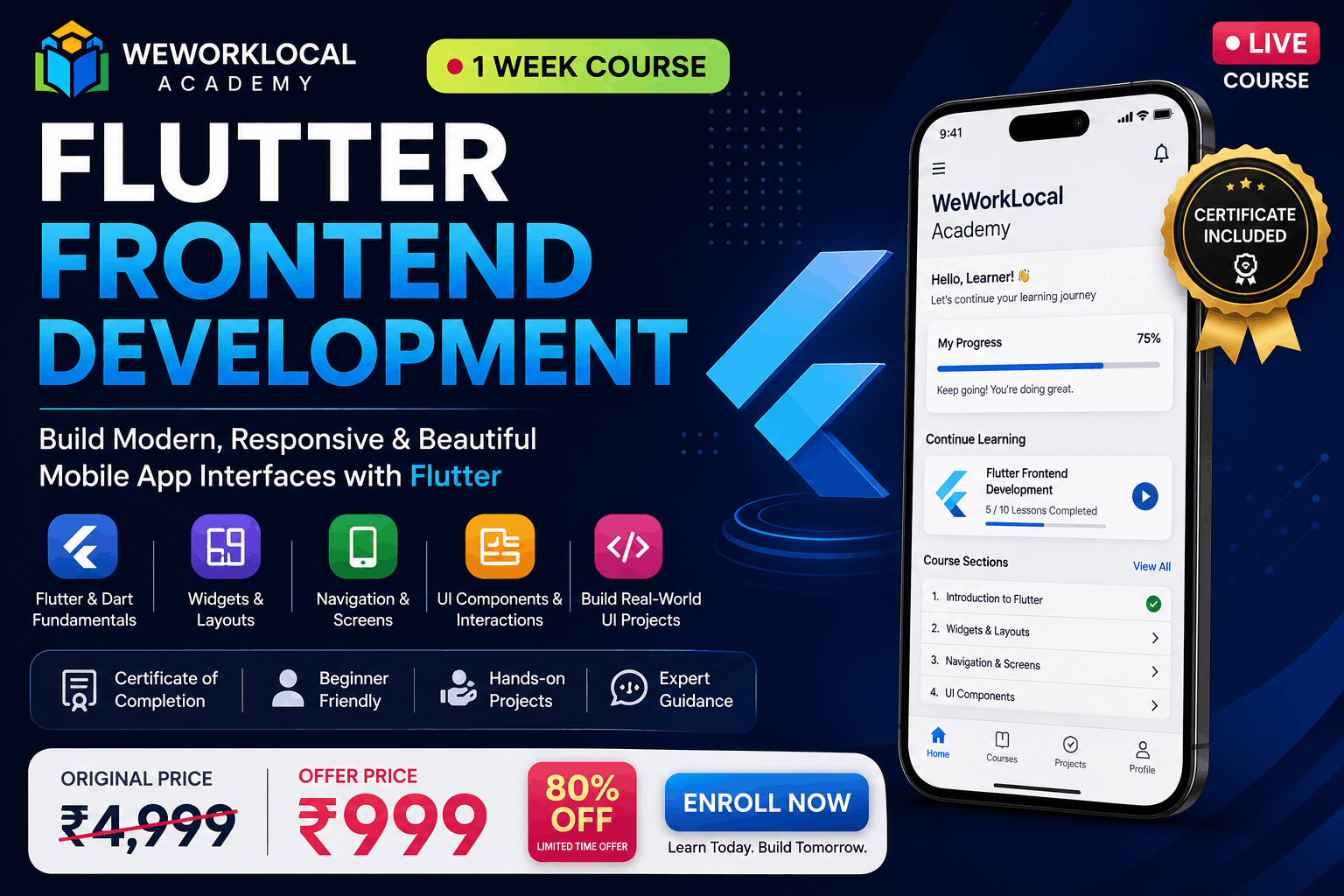 Flutter Frontend Development – 1 Week Bootcamp